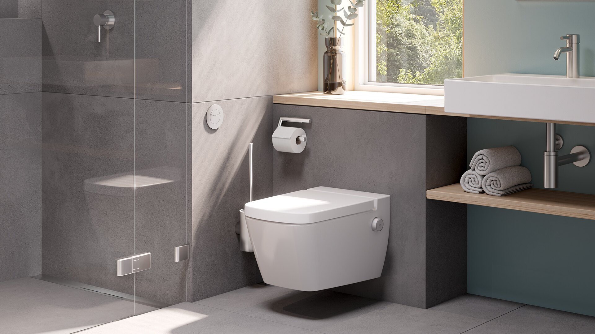 TECEflushpoint and the TECEconsruct toilet module with only 750 mm installation height enable new design choices.