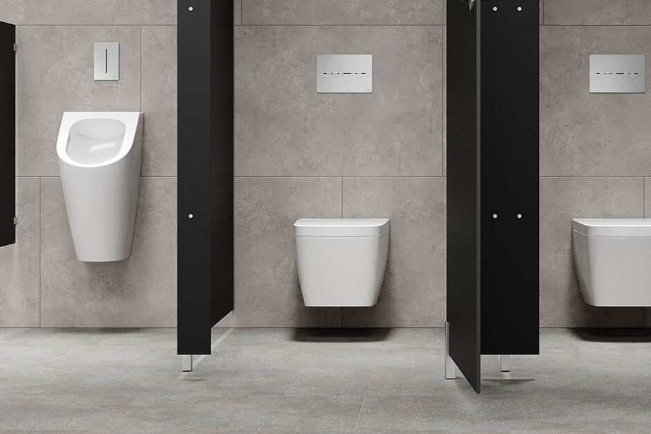 Die elektronische WC-Betätigunsplatte TECEsolid WC-Elektronik erkennt dank eines neuartigen, aus der Kameratechnik stammenden Sensors, präzise die kontaktlose Auslösung und unterscheidet von anderen Bewegungen des Nutzers.