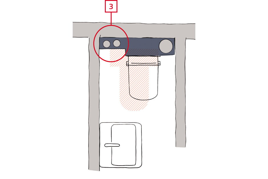 Das schmalere WC-Modul findet zwischen statt vor den Fall- und Steigleitungen Platz.