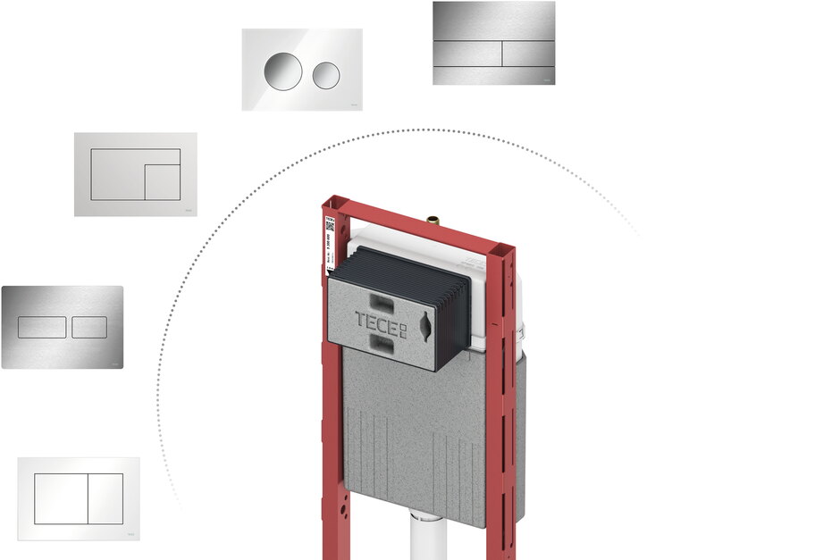 Auch auf den Kompaktspülkasten passen natürlich alle TECE WC-Betätigungsplatten.
