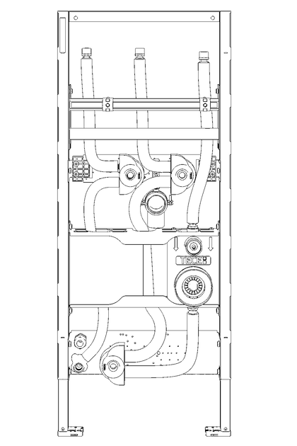 Strichzeichung des TECEprofil Waschtischmoduls mit Vorbereitung zum Anschluss von Durchlauferhitzern, Bauhöhe 1120 mm