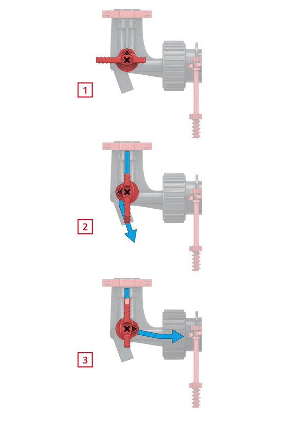 Der im TECEprofil Compact 320 integrierte, neu entwickelte 3-Wege-Eckhahn kann bei Inbetriebnahme in montiertem Zustand gespült werden und sorgt so für eine schnellere und noch sicherere Montage.